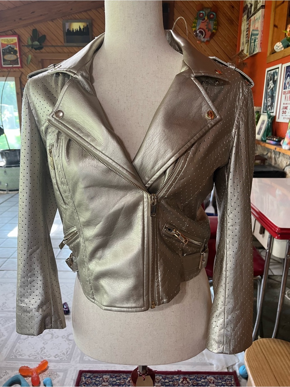 Generation Love Metallic Gold Perforated Moto Jacket
